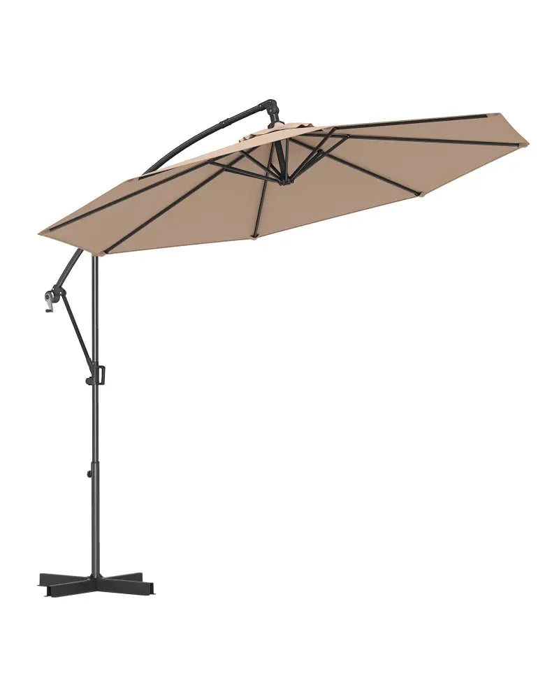 10 Feet Offset Hanging Umbrella with Base and Infinite Tilt-Coffee - Coffee - Outdoor Umbrellas