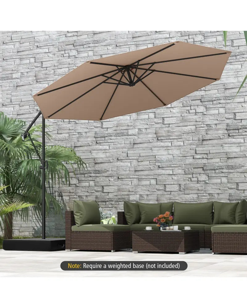 10 Feet Offset Hanging Umbrella with Base and Infinite Tilt-Coffee - Coffee - Outdoor Umbrellas