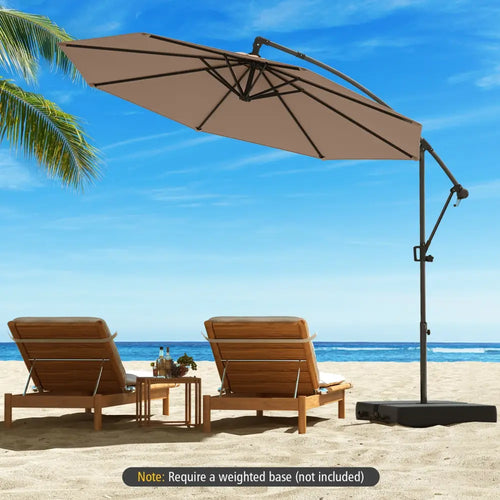 10 Feet Offset Hanging Umbrella with Base and Infinite Tilt-Coffee - Coffee - Outdoor Umbrellas