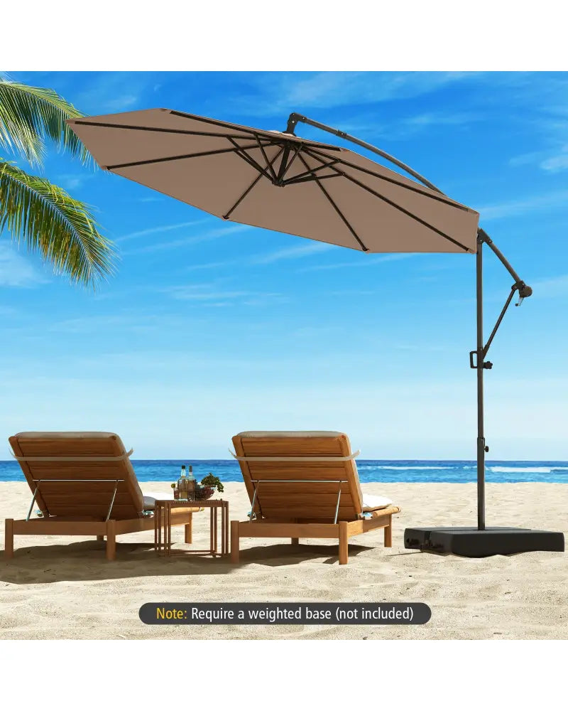 10 Feet Offset Hanging Umbrella with Base and Infinite Tilt-Coffee - Coffee - Outdoor Umbrellas