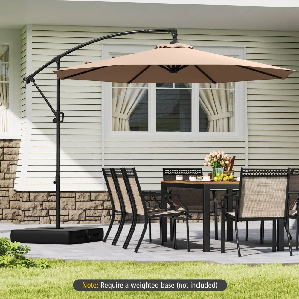 10 Feet Offset Hanging Umbrella with Base and Infinite Tilt-Coffee - Coffee - Outdoor Umbrellas