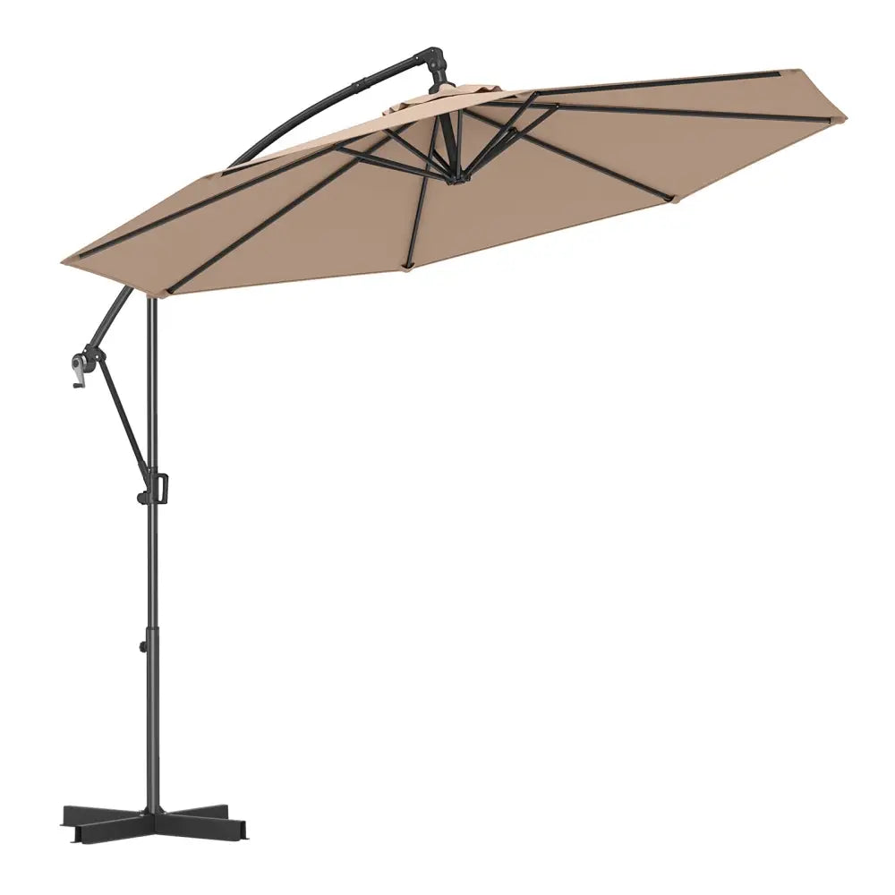 10 Feet Offset Hanging Umbrella with Base and Infinite Tilt-Coffee - Coffee - Outdoor Umbrellas