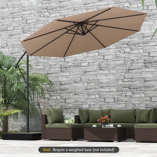 10 Feet Offset Hanging Umbrella with Base and Infinite Tilt-Coffee - Coffee - Outdoor Umbrellas