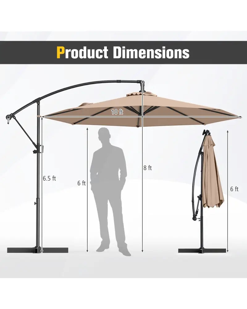 10 Feet Offset Hanging Umbrella with Base and Infinite Tilt-Coffee - Coffee - Outdoor Umbrellas