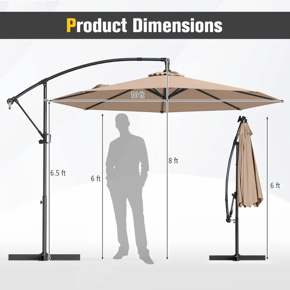 10 Feet Offset Hanging Umbrella with Base and Infinite Tilt-Coffee - Coffee - Outdoor Umbrellas