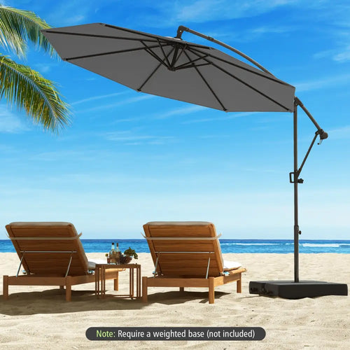 10 Feet Offset Hanging Umbrella with Base and Infinite Tilt-Gray - Gray - Outdoor Umbrellas