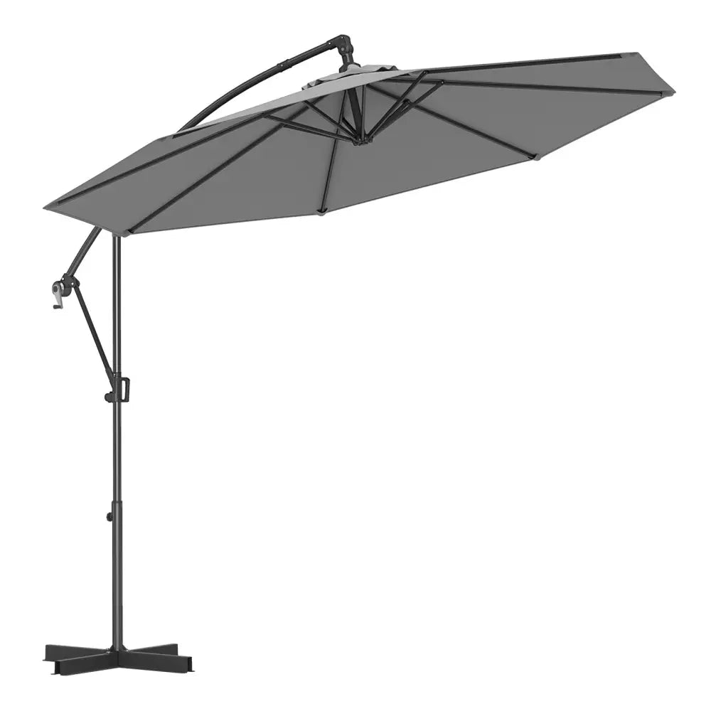 10 Feet Offset Hanging Umbrella with Base and Infinite Tilt-Gray - Gray - Outdoor Umbrellas