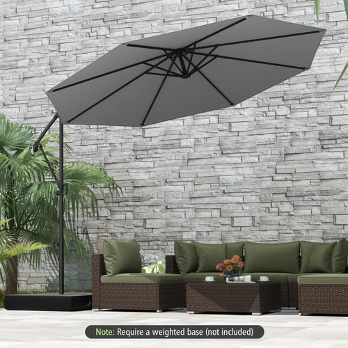 10 Feet Offset Hanging Umbrella with Base and Infinite Tilt-Gray - Gray - Outdoor Umbrellas