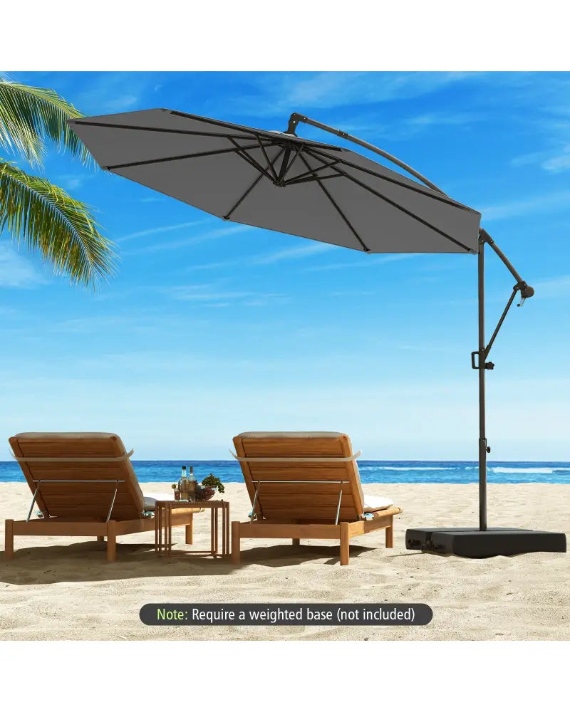 10 Feet Offset Hanging Umbrella with Base and Infinite Tilt-Gray - Gray - Outdoor Umbrellas