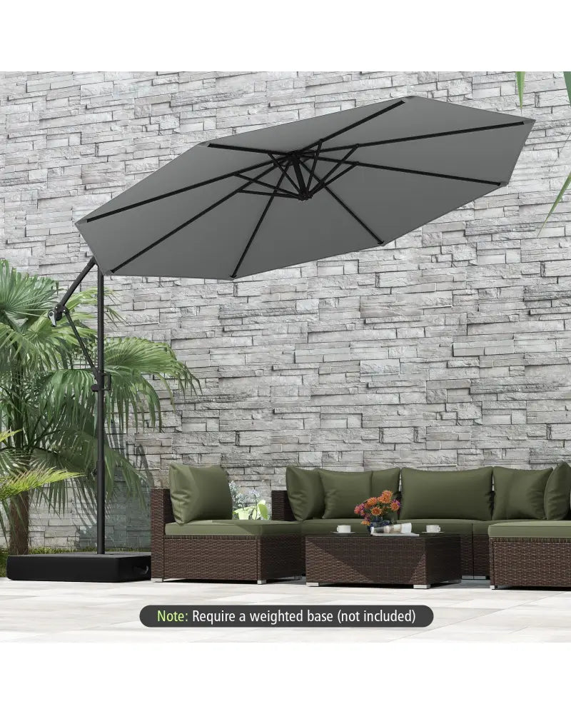 10 Feet Offset Hanging Umbrella with Base and Infinite Tilt-Gray - Gray - Outdoor Umbrellas