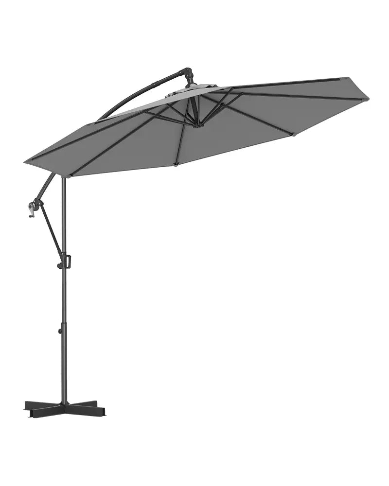 10 Feet Offset Hanging Umbrella with Base and Infinite Tilt-Gray - Gray - Outdoor Umbrellas