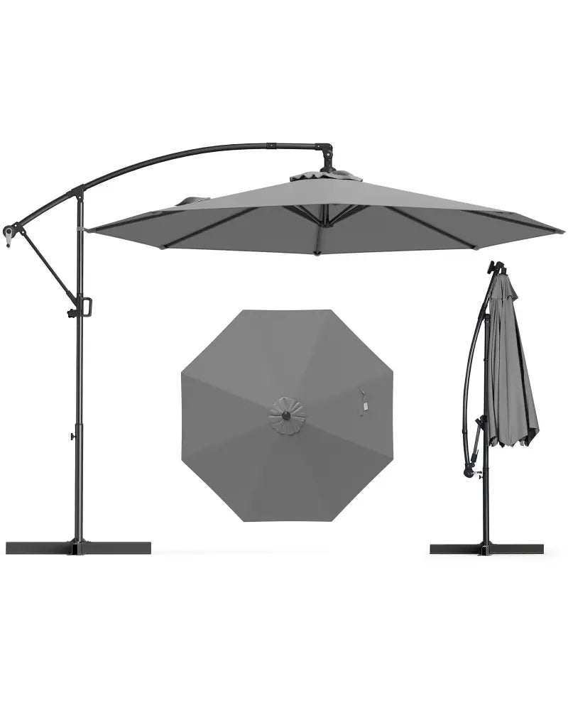 10 Feet Offset Hanging Umbrella with Base and Infinite Tilt-Gray - Gray - Outdoor Umbrellas