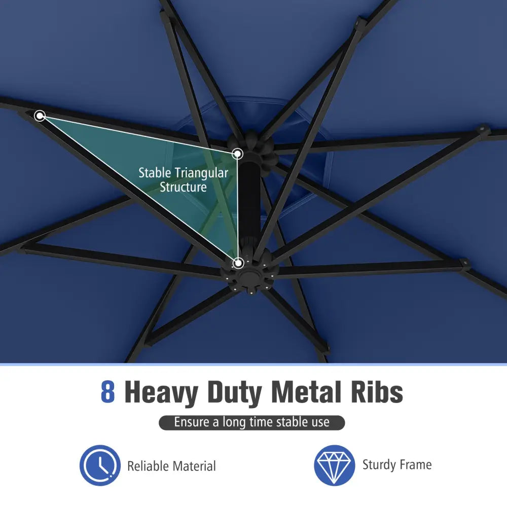 10 Feet Offset Hanging Umbrella with Base and Infinite Tilt-Navy - Navy - Outdoor Umbrellas
