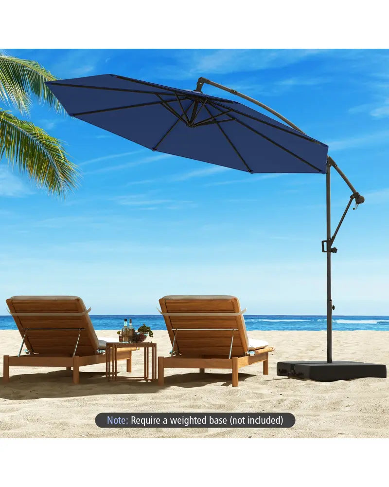 10 Feet Offset Hanging Umbrella with Base and Infinite Tilt-Navy - Navy - Outdoor Umbrellas