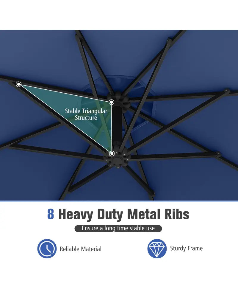 10 Feet Offset Hanging Umbrella with Base and Infinite Tilt-Navy - Navy - Outdoor Umbrellas
