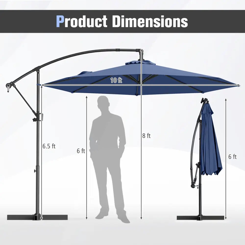 10 Feet Offset Hanging Umbrella with Base and Infinite Tilt-Navy - Navy - Outdoor Umbrellas