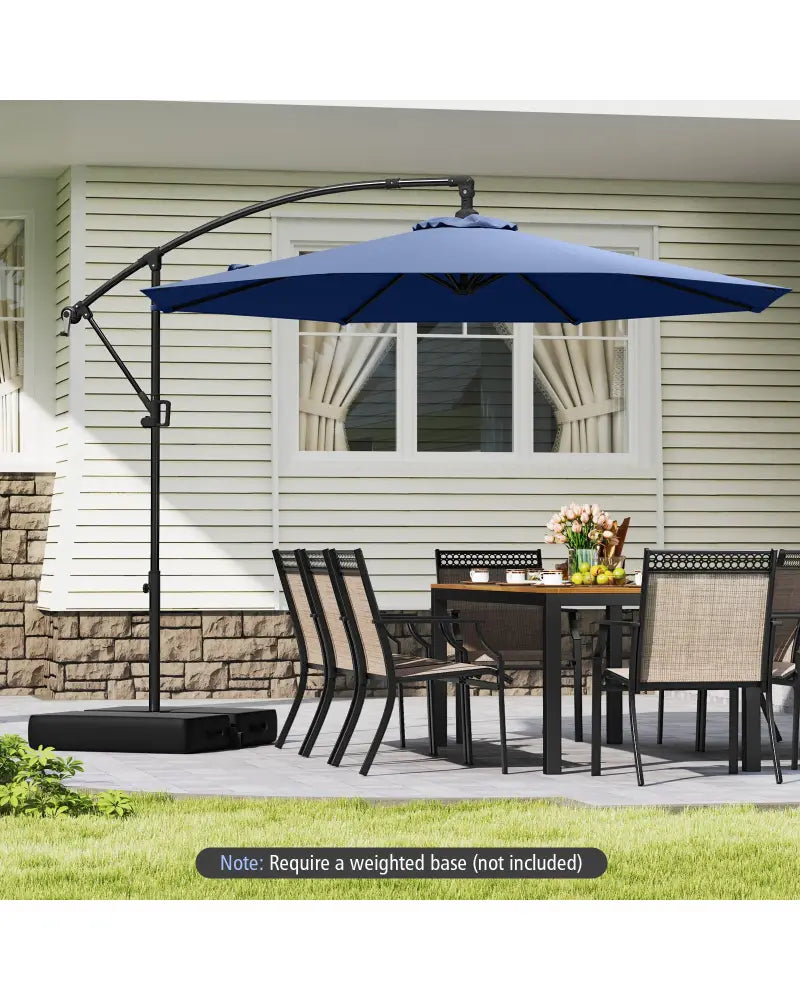 10 Feet Offset Hanging Umbrella with Base and Infinite Tilt-Navy - Navy - Outdoor Umbrellas