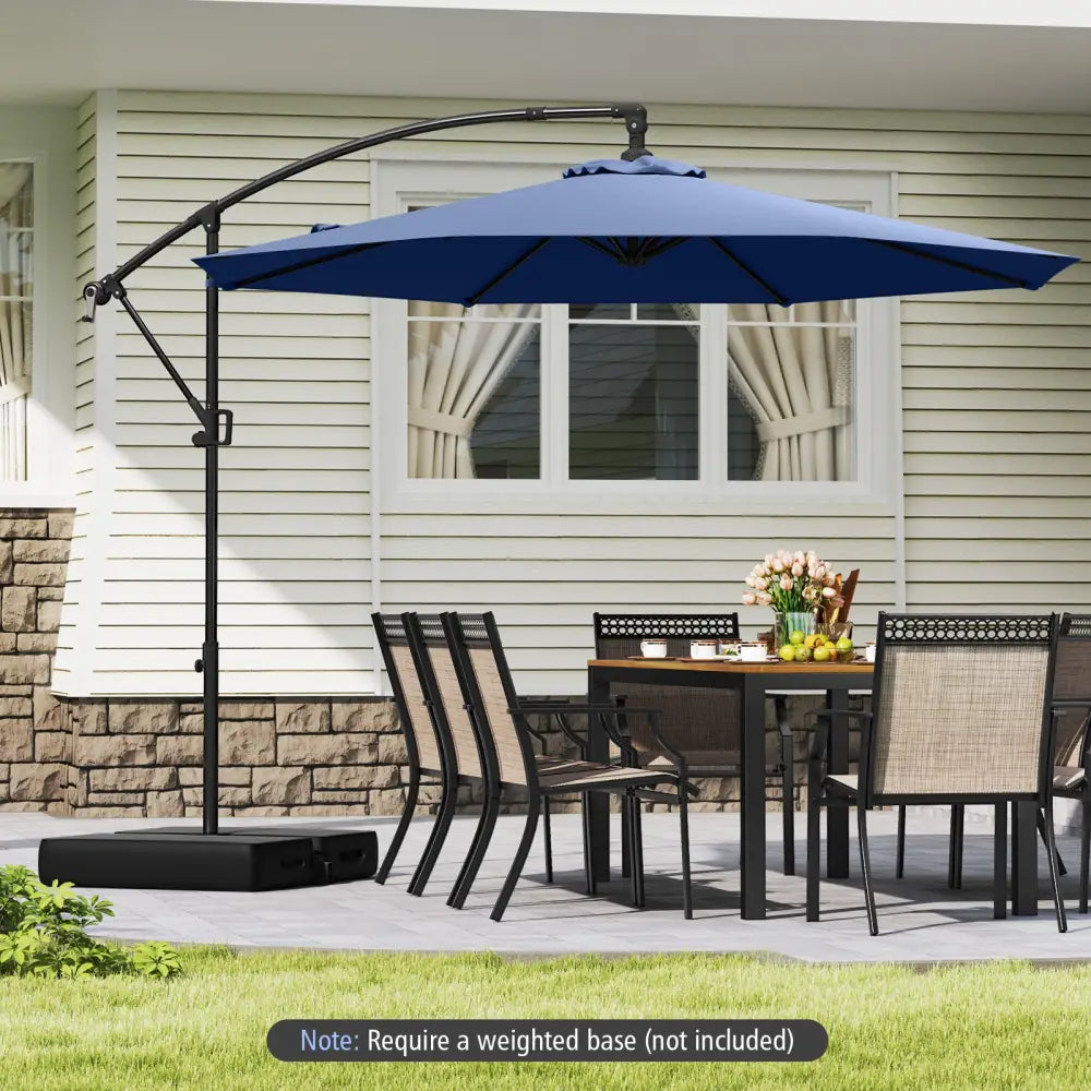 10 Feet Offset Hanging Umbrella with Base and Infinite Tilt-Navy - Navy - Outdoor Umbrellas