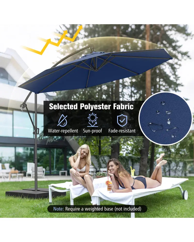 10 Feet Offset Hanging Umbrella with Base and Infinite Tilt-Navy - Navy - Outdoor Umbrellas