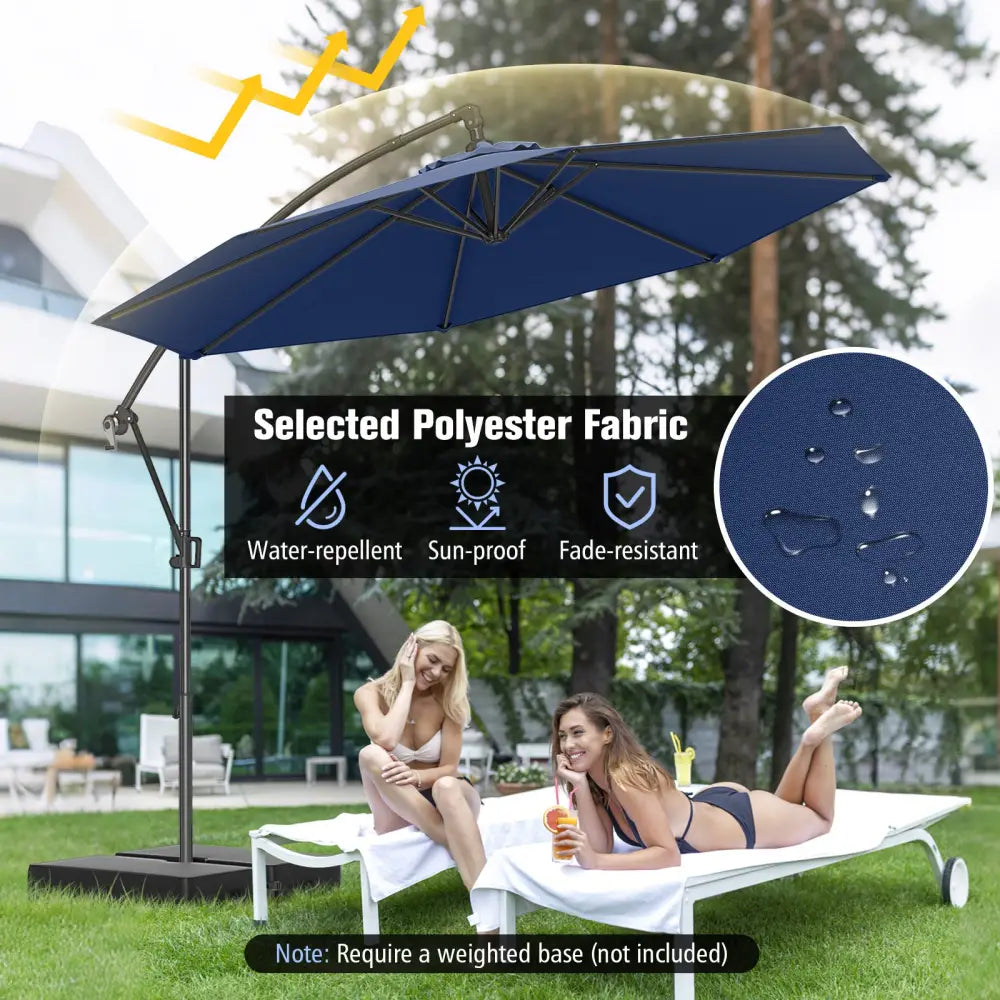10 Feet Offset Hanging Umbrella with Base and Infinite Tilt-Navy - Navy - Outdoor Umbrellas