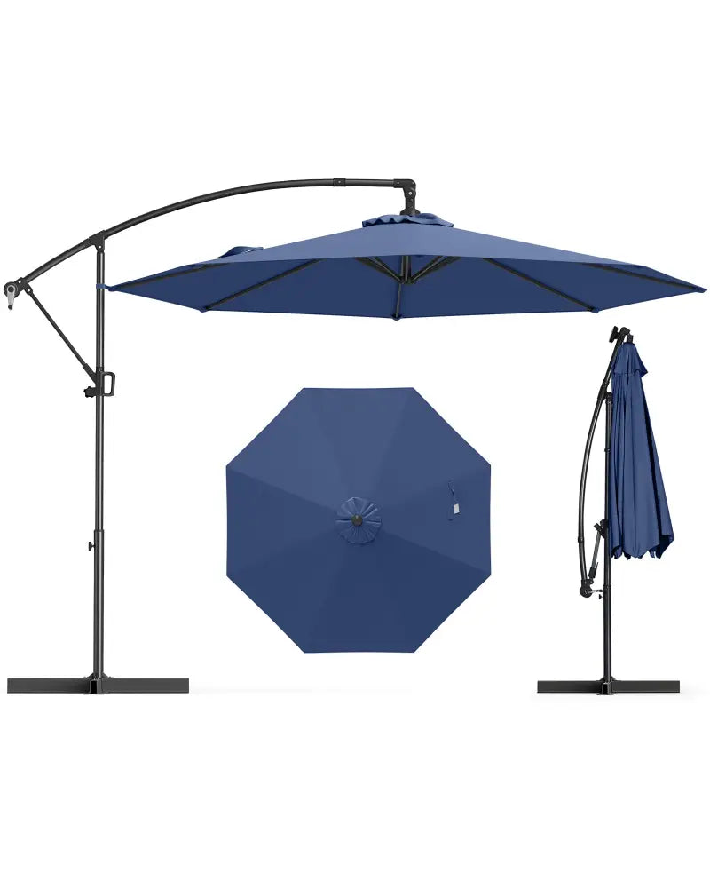 10 Feet Offset Hanging Umbrella with Base and Infinite Tilt-Navy - Navy - Outdoor Umbrellas
