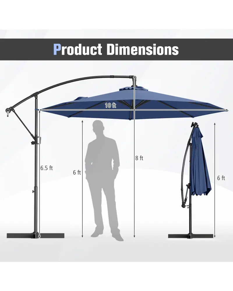 10 Feet Offset Hanging Umbrella with Base and Infinite Tilt-Navy - Navy - Outdoor Umbrellas