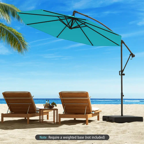 10 Feet Offset Hanging Umbrella with Base and Infinite Tilt-Turquoise - Turquoise - Outdoor Umbrellas