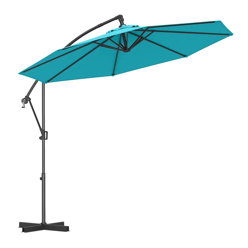 10 Feet Offset Hanging Umbrella with Base and Infinite Tilt-Turquoise - Turquoise - Outdoor Umbrellas