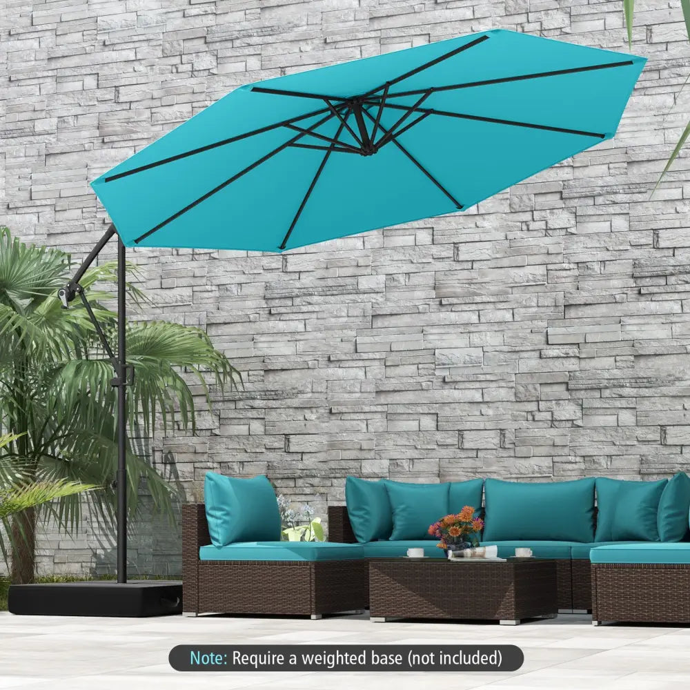 10 Feet Offset Hanging Umbrella with Base and Infinite Tilt-Turquoise - Turquoise - Outdoor Umbrellas