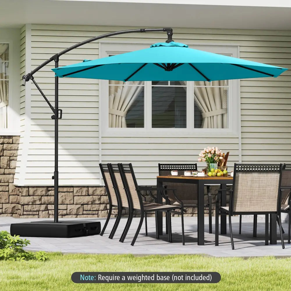 10 Feet Offset Hanging Umbrella with Base and Infinite Tilt-Turquoise - Turquoise - Outdoor Umbrellas