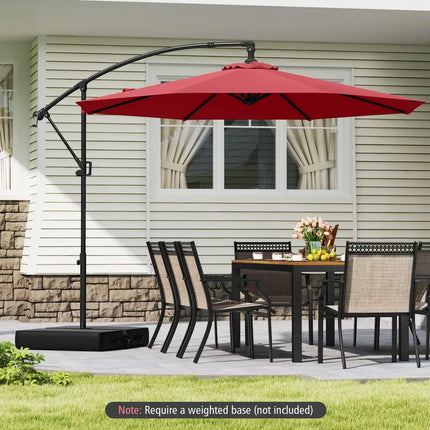 10 Feet Offset Hanging Umbrella with Base and Infinite Tilt-Wine - Wine - Outdoor Umbrellas