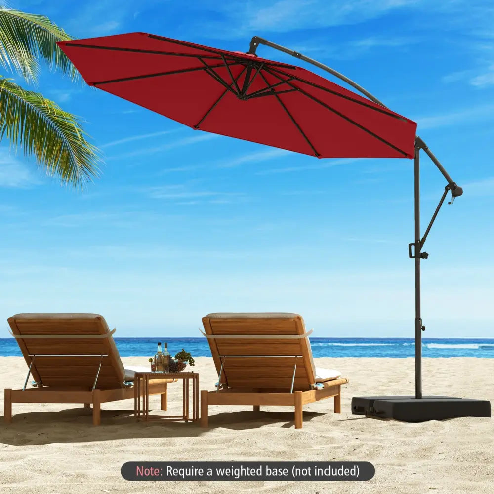 10 Feet Offset Hanging Umbrella with Base and Infinite Tilt-Wine - Wine - Outdoor Umbrellas