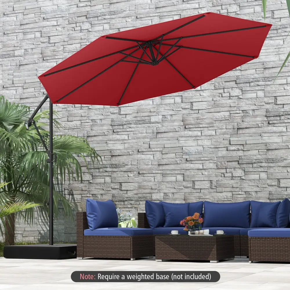 10 Feet Offset Hanging Umbrella with Base and Infinite Tilt-Wine - Wine - Outdoor Umbrellas