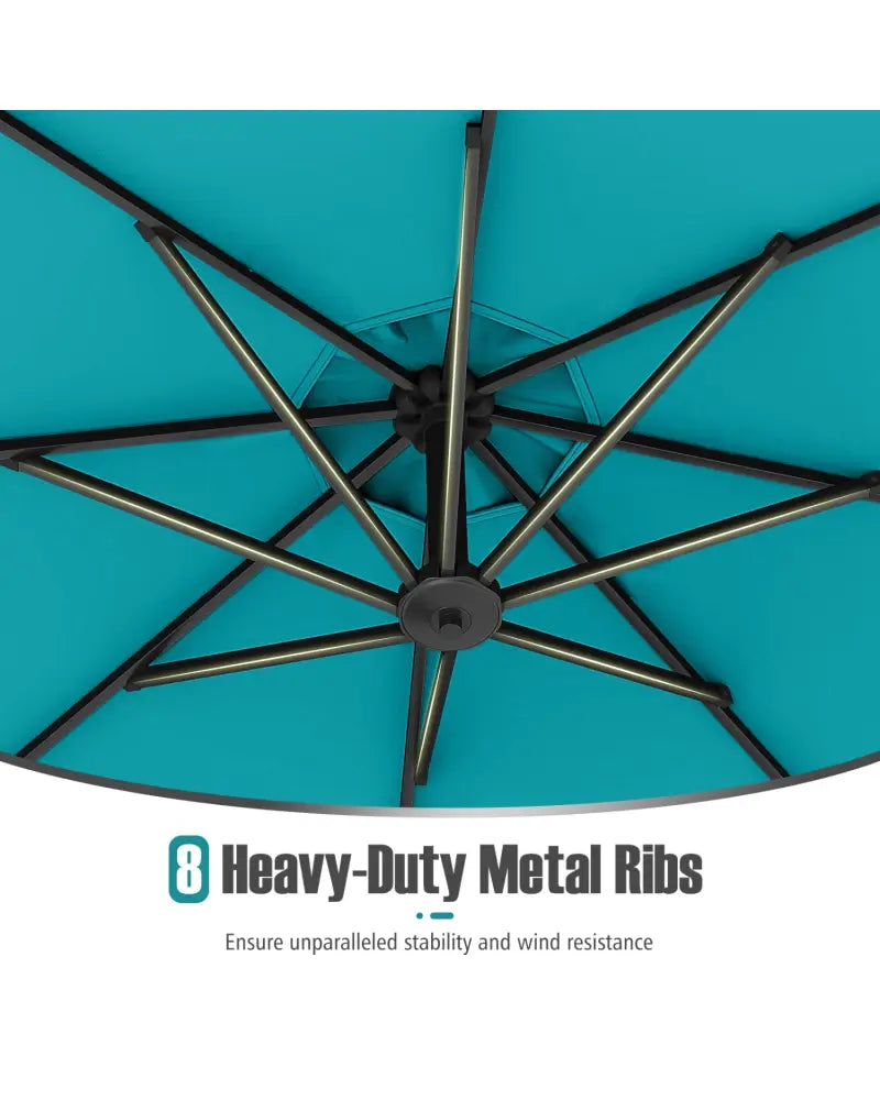 10 Feet Offset Hanging Umbrella with Base Patio Cantilever Umbrella with Tilt-Turquoise - Turquoise - Outdoor Umbrellas