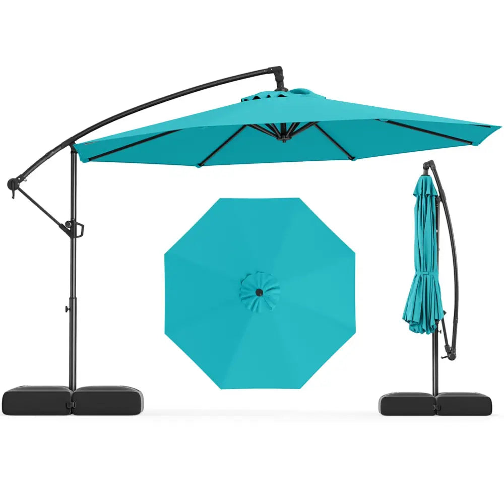 10 Feet Offset Hanging Umbrella with Base Patio Cantilever Umbrella with Tilt-Turquoise - Turquoise - Outdoor Umbrellas