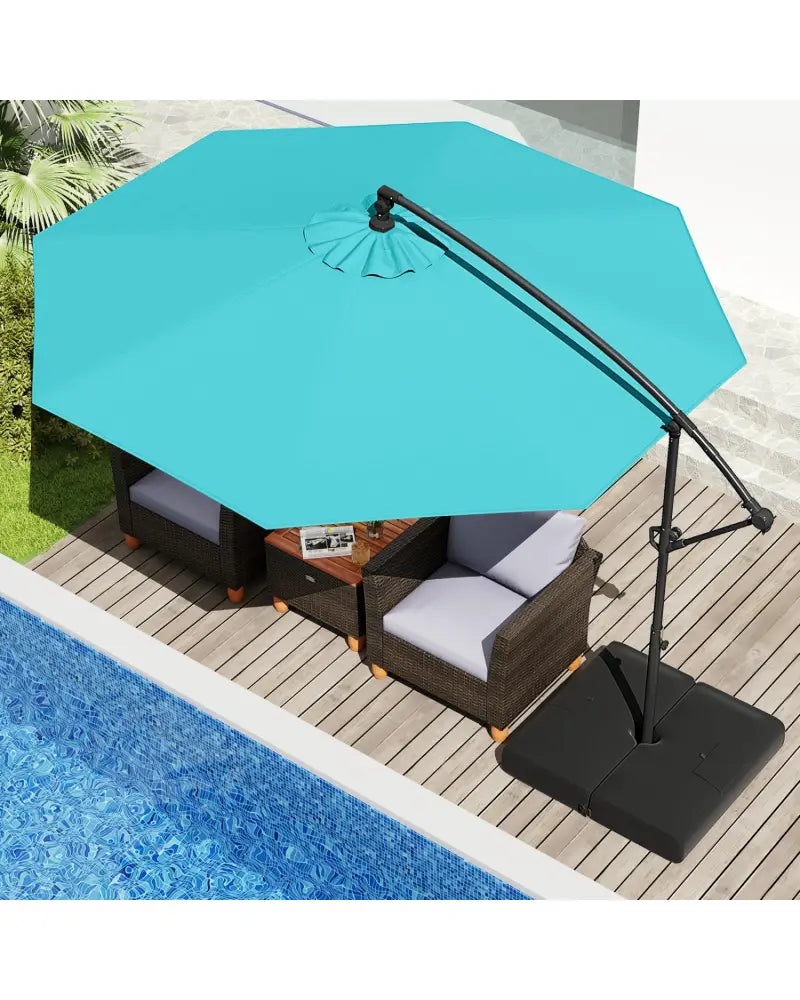 10 Feet Offset Hanging Umbrella with Base Patio Cantilever Umbrella with Tilt-Turquoise - Turquoise - Outdoor Umbrellas