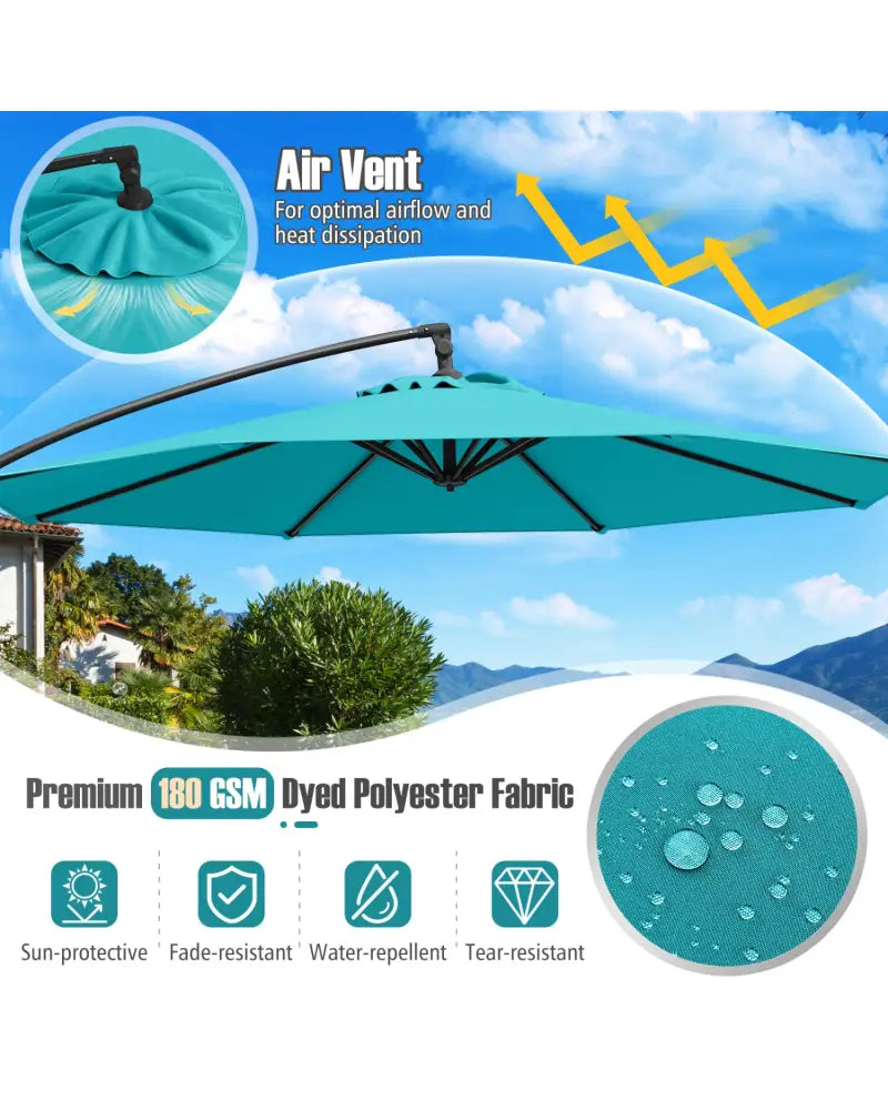 10 Feet Offset Hanging Umbrella with Base Patio Cantilever Umbrella with Tilt-Turquoise - Turquoise - Outdoor Umbrellas