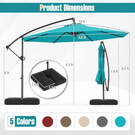 10 Feet Offset Hanging Umbrella with Base Patio Cantilever Umbrella with Tilt-Turquoise - Turquoise - Outdoor Umbrellas