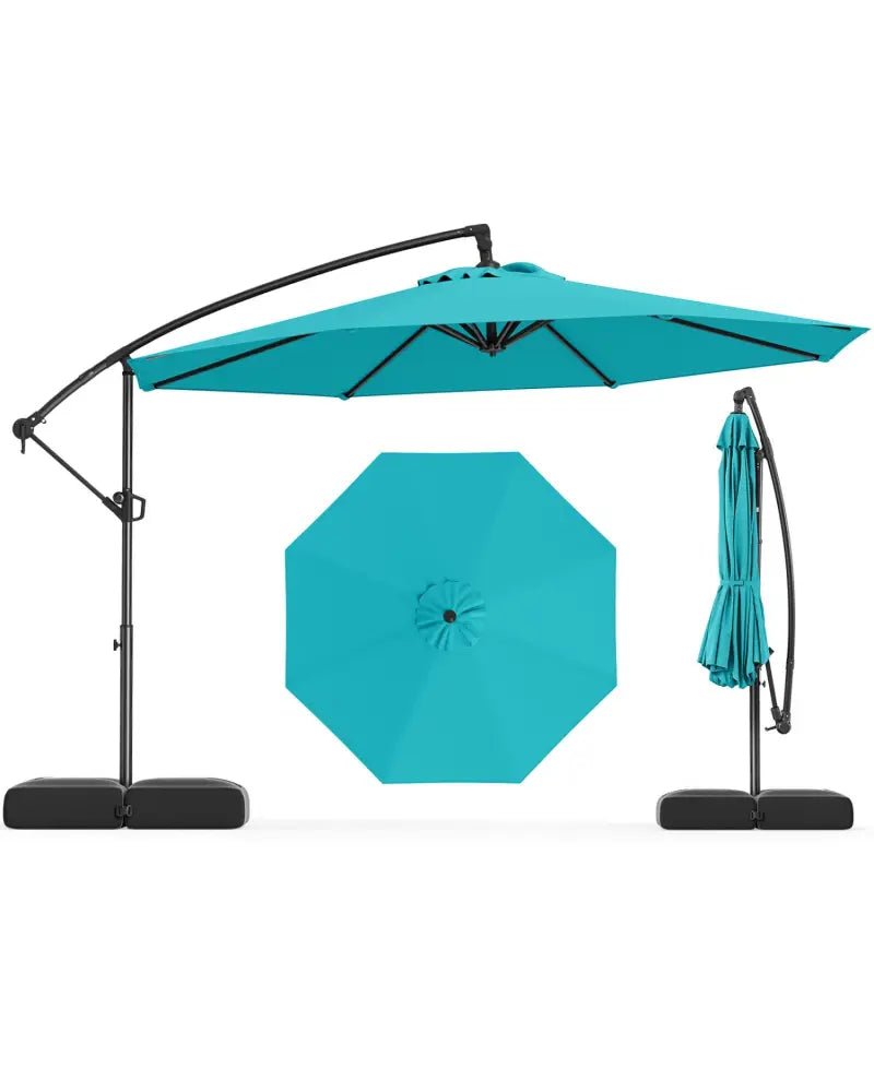 10 Feet Offset Hanging Umbrella with Base Patio Cantilever Umbrella with Tilt-Turquoise - Turquoise - Outdoor Umbrellas