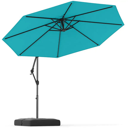 10 Feet Offset Hanging Umbrella with Base Patio Cantilever Umbrella with Tilt-Turquoise - Turquoise - Outdoor Umbrellas