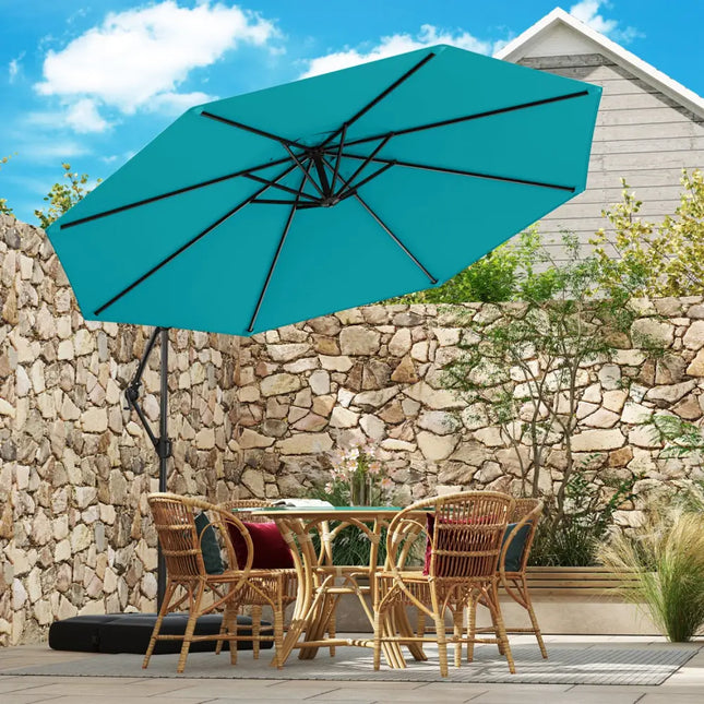10 Feet Offset Hanging Umbrella with Base Patio Cantilever Umbrella with Tilt-Turquoise - Turquoise - Outdoor Umbrellas