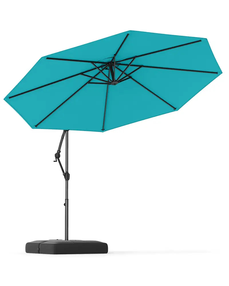10 Feet Offset Hanging Umbrella with Base Patio Cantilever Umbrella with Tilt-Turquoise - Turquoise - Outdoor Umbrellas