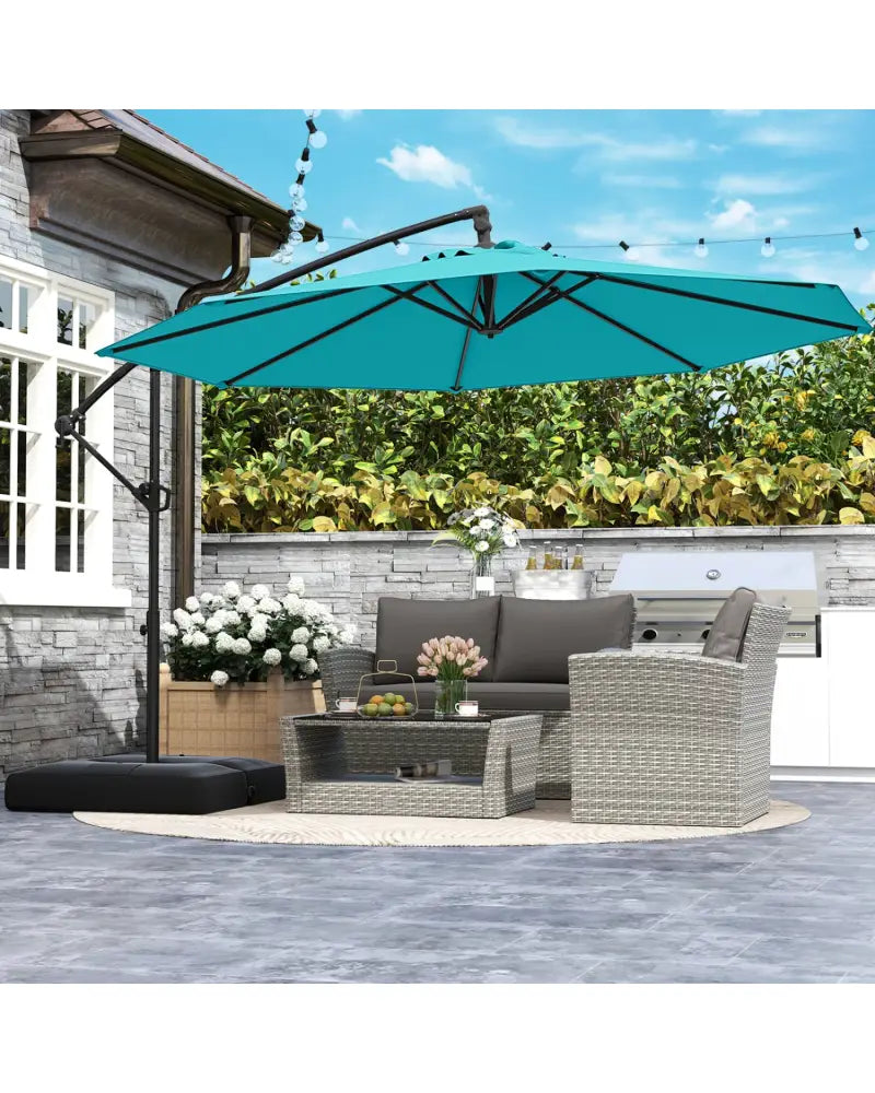 10 Feet Offset Hanging Umbrella with Base Patio Cantilever Umbrella with Tilt-Turquoise - Turquoise - Outdoor Umbrellas