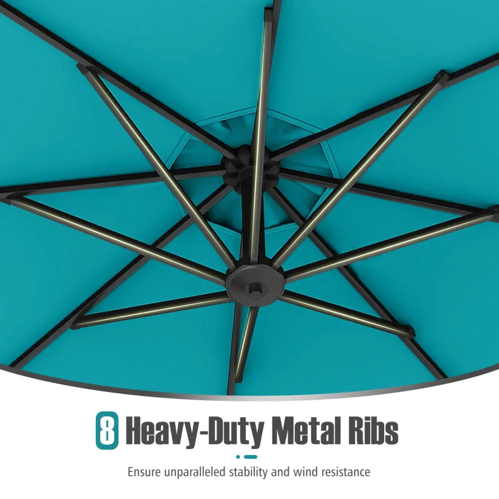 10 Feet Offset Hanging Umbrella with Base Patio Cantilever Umbrella with Tilt-Turquoise - Turquoise - Outdoor Umbrellas