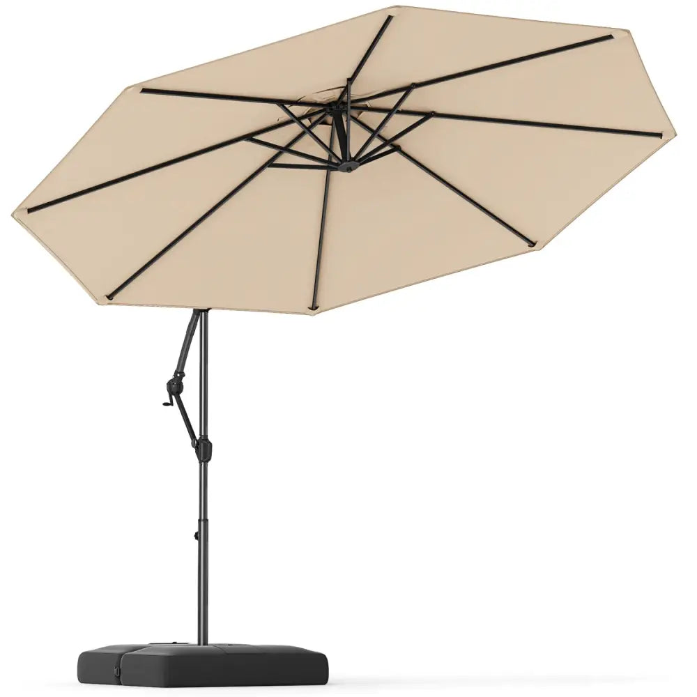 10 Feet Offset Hanging Umbrella with Base Patio Cantilever Umbrella with Tilt-Beige - Beige - Outdoor Umbrellas