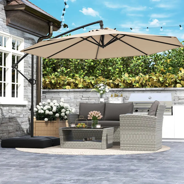 10 Feet Offset Hanging Umbrella with Base Patio Cantilever Umbrella with Tilt-Beige - Beige - Outdoor Umbrellas