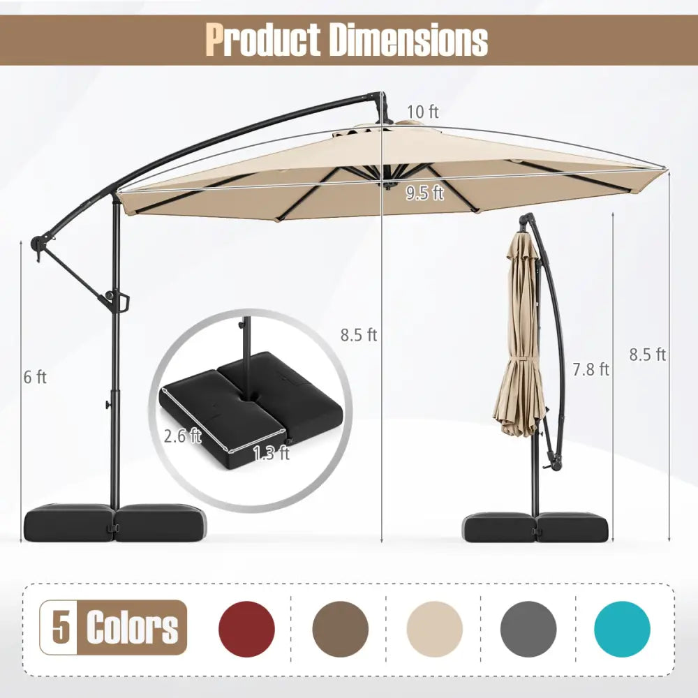 10 Feet Offset Hanging Umbrella with Base Patio Cantilever Umbrella with Tilt-Beige - Beige - Outdoor Umbrellas