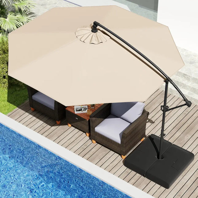 10 Feet Offset Hanging Umbrella with Base Patio Cantilever Umbrella with Tilt-Beige - Beige - Outdoor Umbrellas