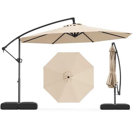 10 Feet Offset Hanging Umbrella with Base Patio Cantilever Umbrella with Tilt-Beige - Beige - Outdoor Umbrellas