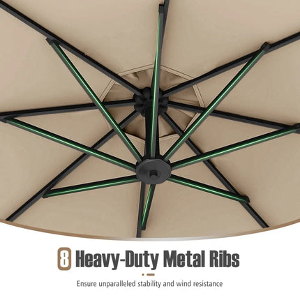 10 Feet Offset Hanging Umbrella with Base Patio Cantilever Umbrella with Tilt-Beige - Beige - Outdoor Umbrellas